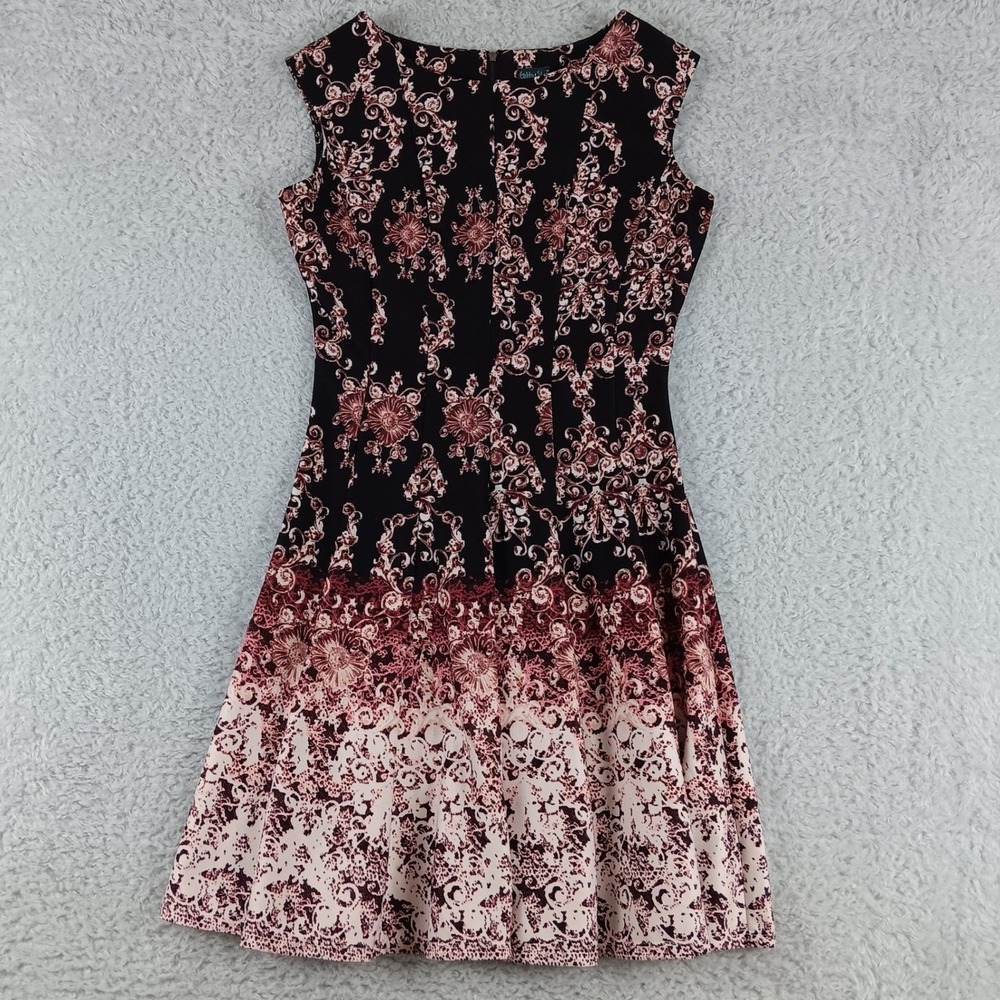 Gabby Skye Womens Black Maroon Ombre Damask Scroll Fit and Flare Dress Size 6